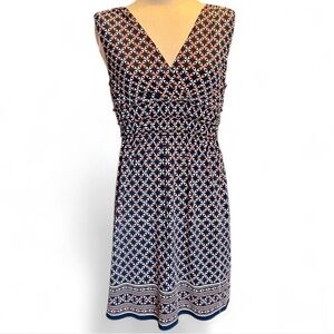 Max Edition Navy Blue/White/Coral Geometric Midi Dress